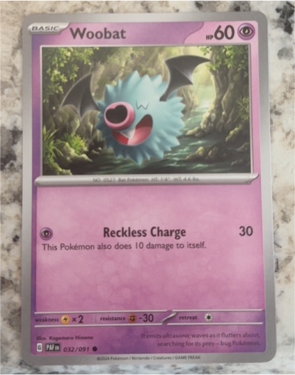 2024 Pokémon Scarlet & Violet Paldean Fates #032 Woobat — front