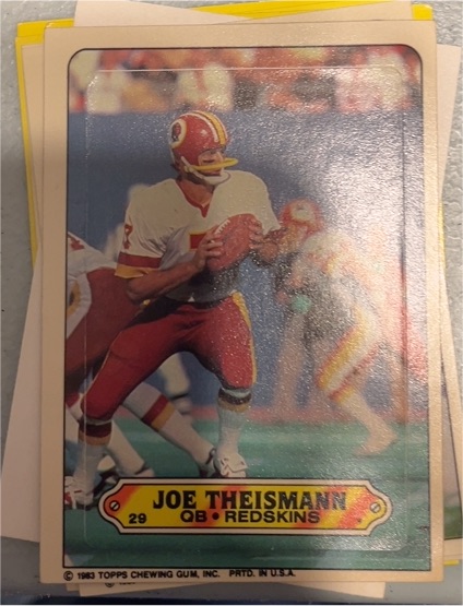 1983 Topps Football Sticker #29 Joe Theismann Washington Redskins — front