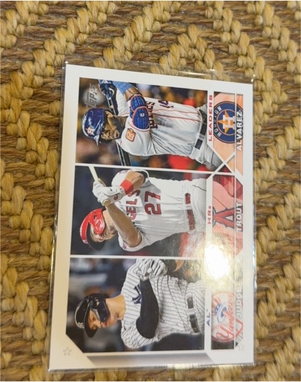 2023 Topps Series 1 #246 AL Home Run Leaders Aaron Judge / Mike Trout / Yordan Alvarez — front