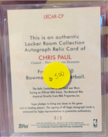 2010 Bowman Locker Room Collection Chris Paul Autograph Relic Card — front