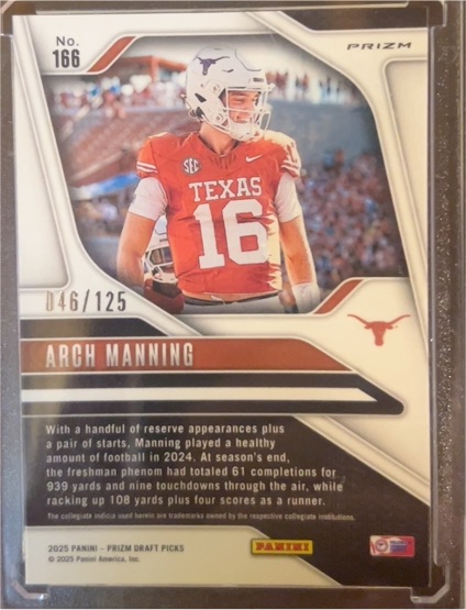 2025 Panini Prizm Draft Picks #166 Arch Manning — front