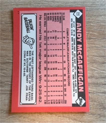 1986 Topps #721 Andy McGaffigan — front