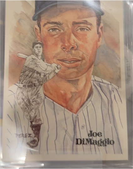 1981 Perez-Steele Hall of Fame Art Postcard Joe DiMaggio — front