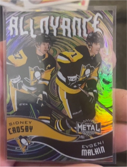 2020-21 Skybox Metal Universe #AL-1 Sidney Crosby/Evgeni Malkin Alloyance — front