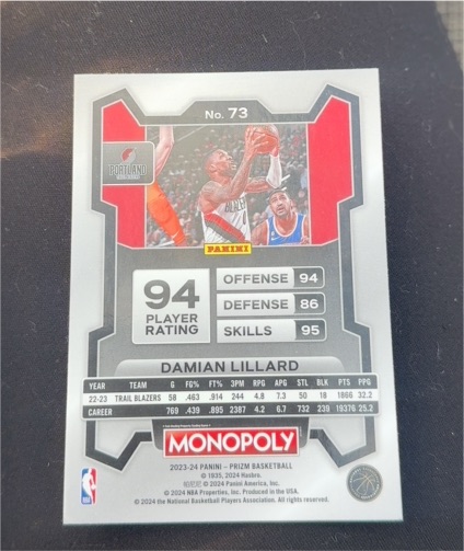 2023-24 Panini Prizm Monopoly #73 Damian Lillard — front