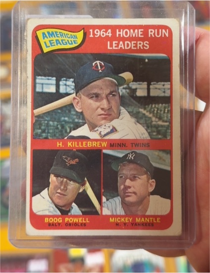 1965 Topps #3 American League 1964 Home Run Leaders Harmon Killebrew, Boog Powell, Mickey Mantle — front