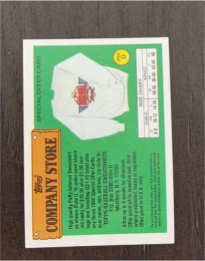 1989 Topps Company Store Sweatshirt Offer Card — front