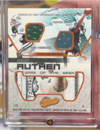 2003 Fleer Authentix Game Jersey Game of the Week #JA-CP Donovan McNabb Chad Pennington — front