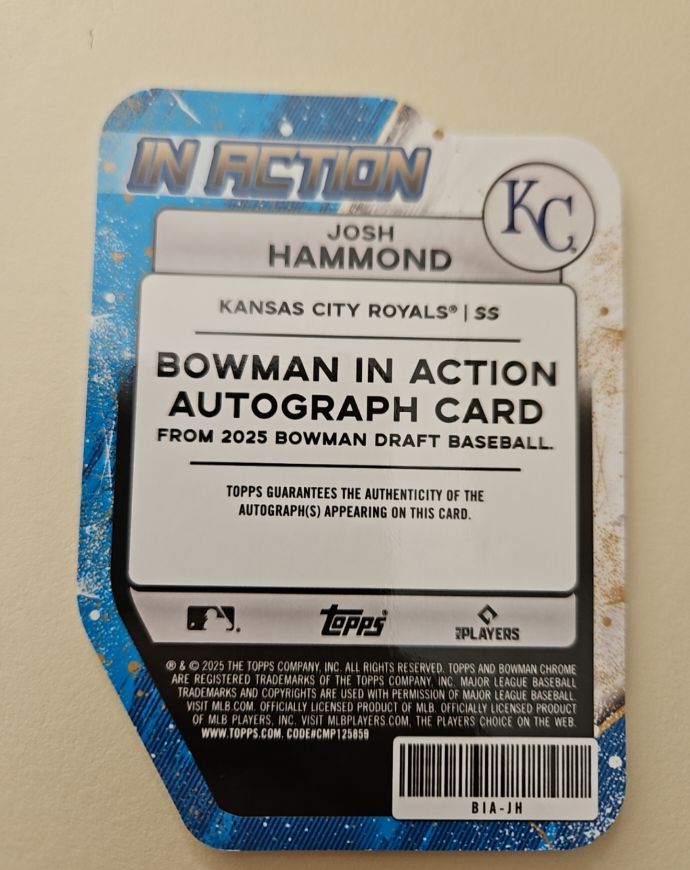 2025 Bowman Draft Chrome In Action #BIA-9 Josh Hammond — front