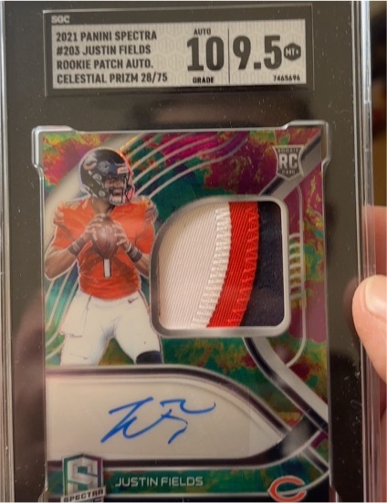 2021 Panini Spectra #203 Justin Fields Rookie Patch Auto Celestial Prizm — front