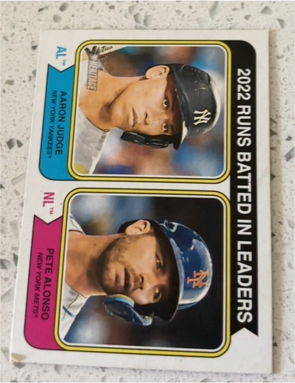 2023 Topps Heritage #203 2022 Runs Batted In Leaders Aaron Judge / Pete Alonso — front