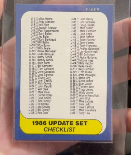1986 Fleer Update #U-20 Jose Canseco — front