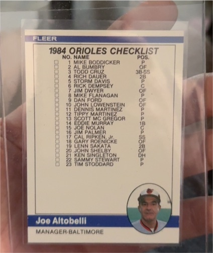 1984 Fleer #647 Joe Altobelli Orioles Checklist — front
