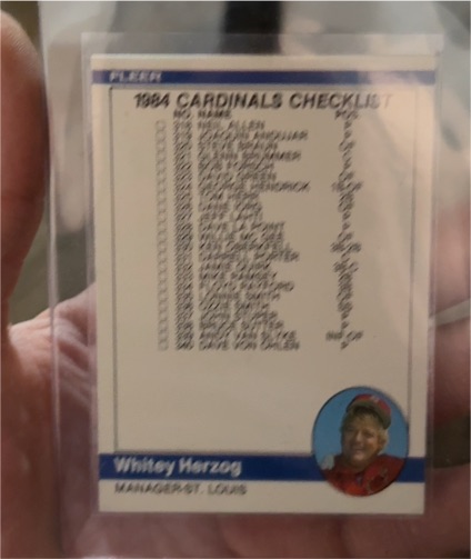 1984 Fleer #660 Checklist: Cardinals / Teams Whitey Herzog — front