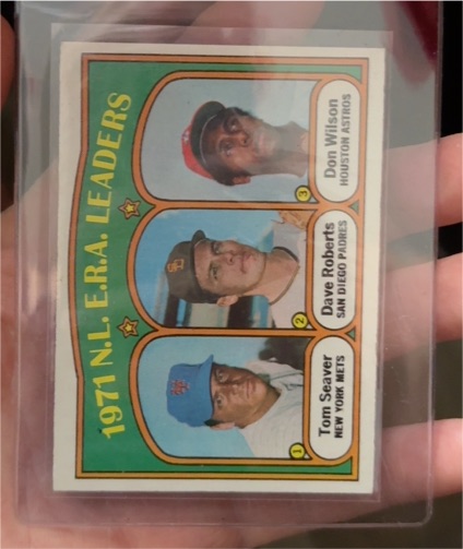 1972 Topps #91 1971 N.L. E.R.A. Leaders Tom Seaver, Dave Roberts, Don Wilson — front