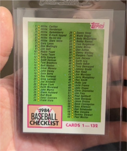 1984 Topps Baseball Checklist #114 — front