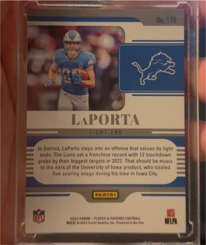 2023 Panini Players & Patchers Football #170 T.J. LaPorta — front