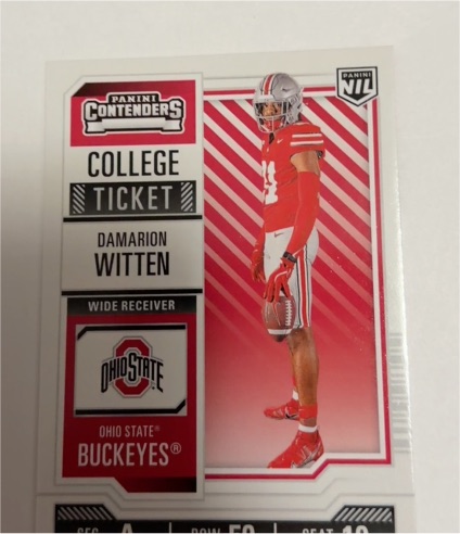 2025 Panini NIL Ohio State #9 Damarion Witten College Ticket — front