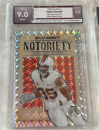 2024 Panini Mosaic #16 Myles Garrett Notoriety Silver Mosaic Prizm — front
