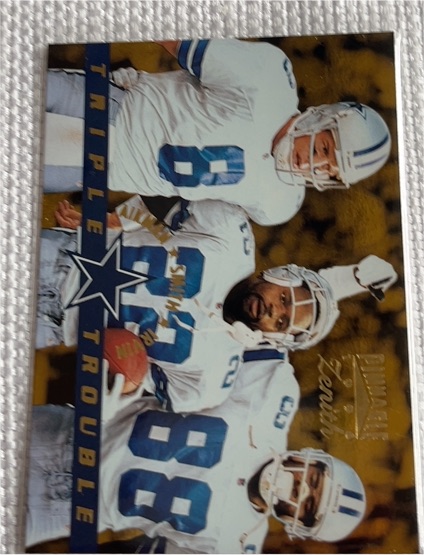 1996 Pinnacle Zenith #Z-147 Troy Aikman / Emmitt Smith / Michael Irvin Triple Trouble — front