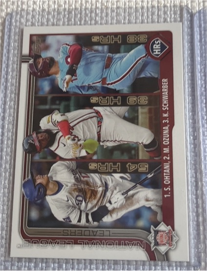 2025 Topps Series 1 #144 NL Home Run Leaders Shohei Ohtani, Marcell Ozuna, Kyle Schwarber — front