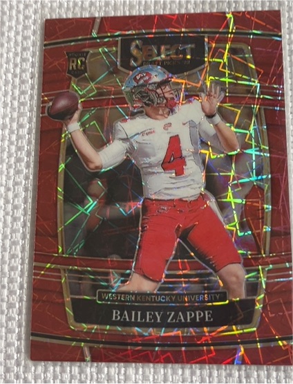 2022 Panini Select Draft Picks #10 Bailey Zappe Red Lazer Prizm — front
