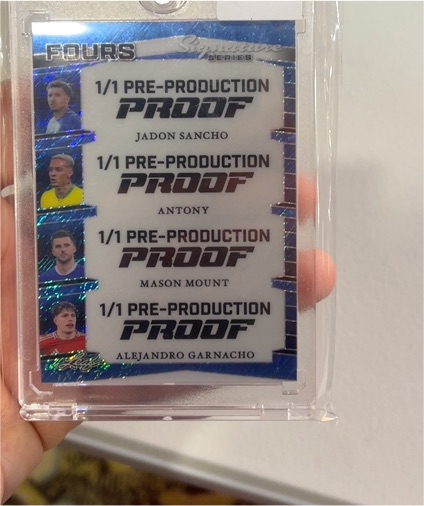 2024 Leaf Fours Signature Series 1/1 Pre-Production Proof Jadon Sancho, Antony, Mason Mount, Alejandro Garnacho — front