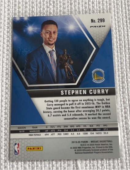 2019-20 Panini Mosaic #299 Stephen Curry — front