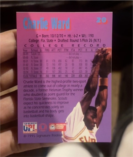 1995 Signature Rookies #20 Charlie Ward — front