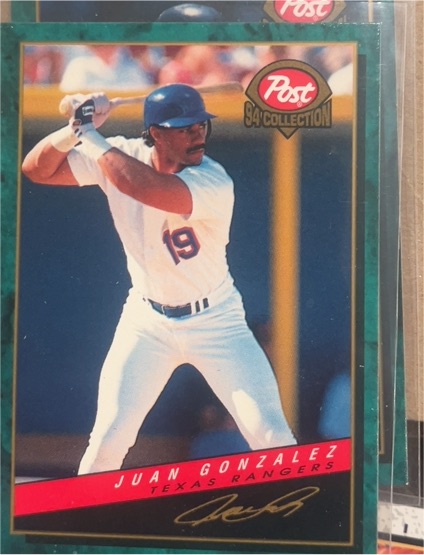 1994 Post Cereal #3 Juan Gonzalez — front