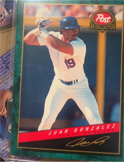 1994 Post Cereal #3 Juan Gonzalez — front