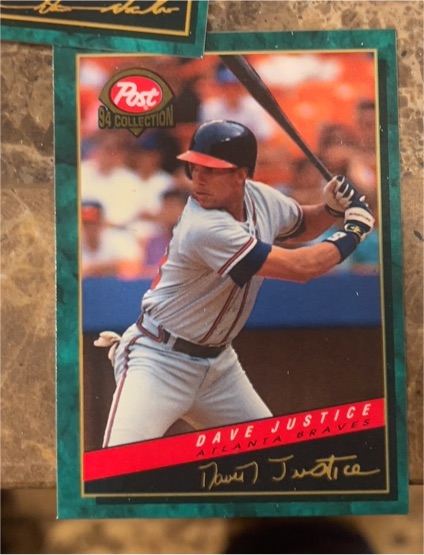 1994 Post Cereal #6 Dave Justice — front