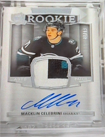 2023 Upper Deck Rookie Patch Auto Macklin Celebrini Sharks — front