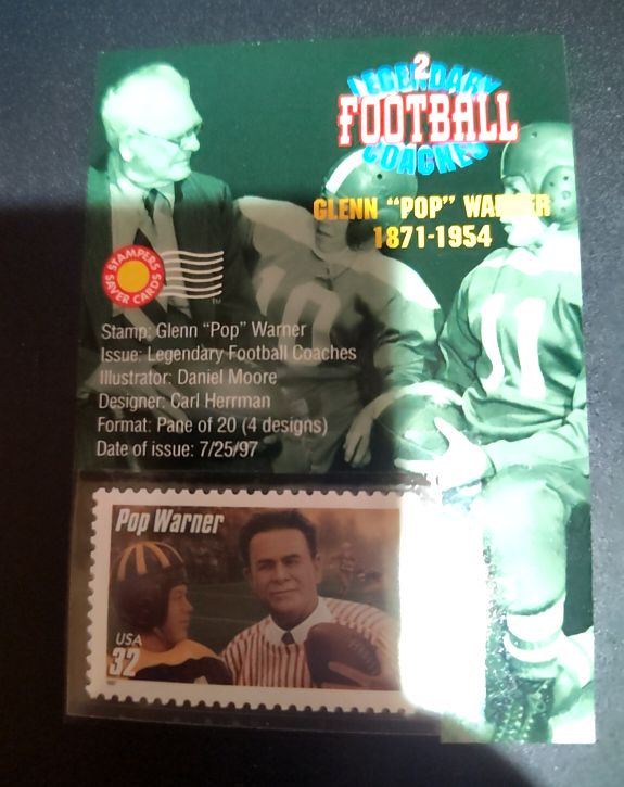 1997 USPS Legendary Football Coaches Glenn "Pop" Warner Stamp Card — front