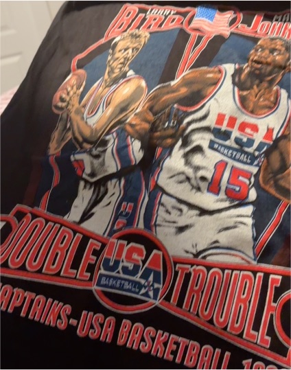 1992 USA Basketball Dream Team Larry Bird and Michael Jordan Double Trouble Shirt — front