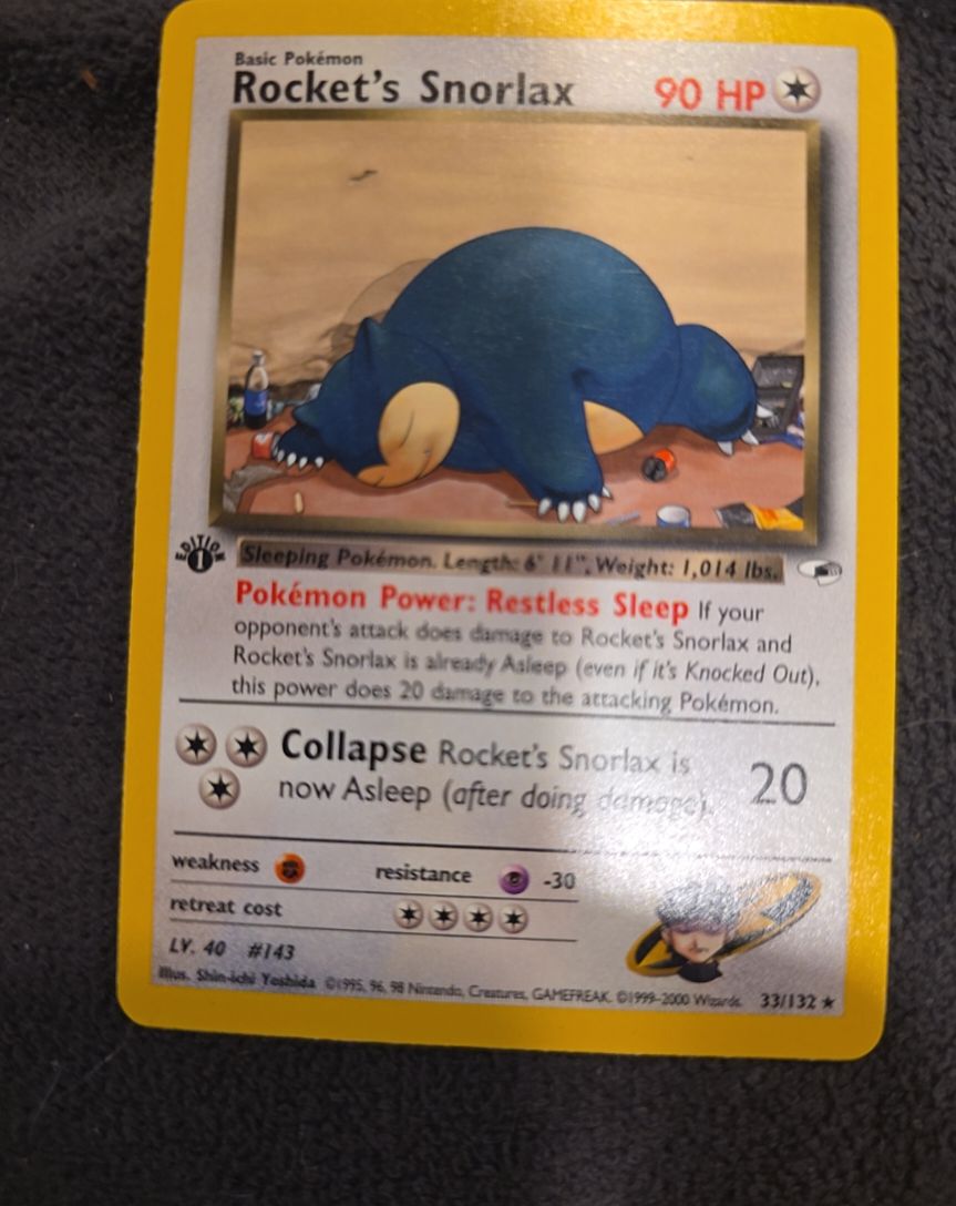 2000 Pokémon TCG Rocket's Snorlax #33 Gym Heroes — front