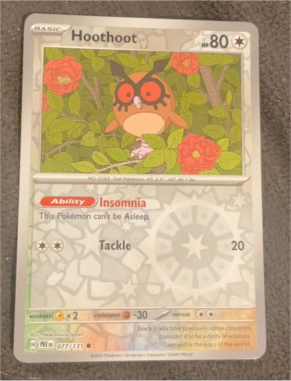 2025 Pokémon Sv: Prismatic Evolutions #077 Hoothoot — front