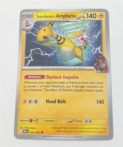 2025 Pokémon TCG Destined Rivals #074 Team Rocket's Ampharos — front