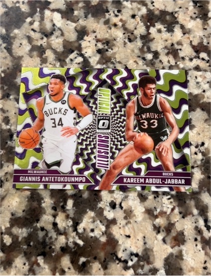 2024-25 Donruss Optic Optical Illusions #4 Giannis Antetokounmpo & Kareem Abdul-Jabbar — front
