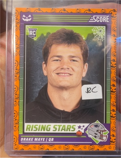 2024 Panini Score-A-Treat #17 Drake Maye Rising Stars Orange Pumpkin — front