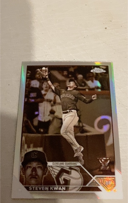2023 Topps Chrome #107 Steven Kwan Sepia Refractor — front