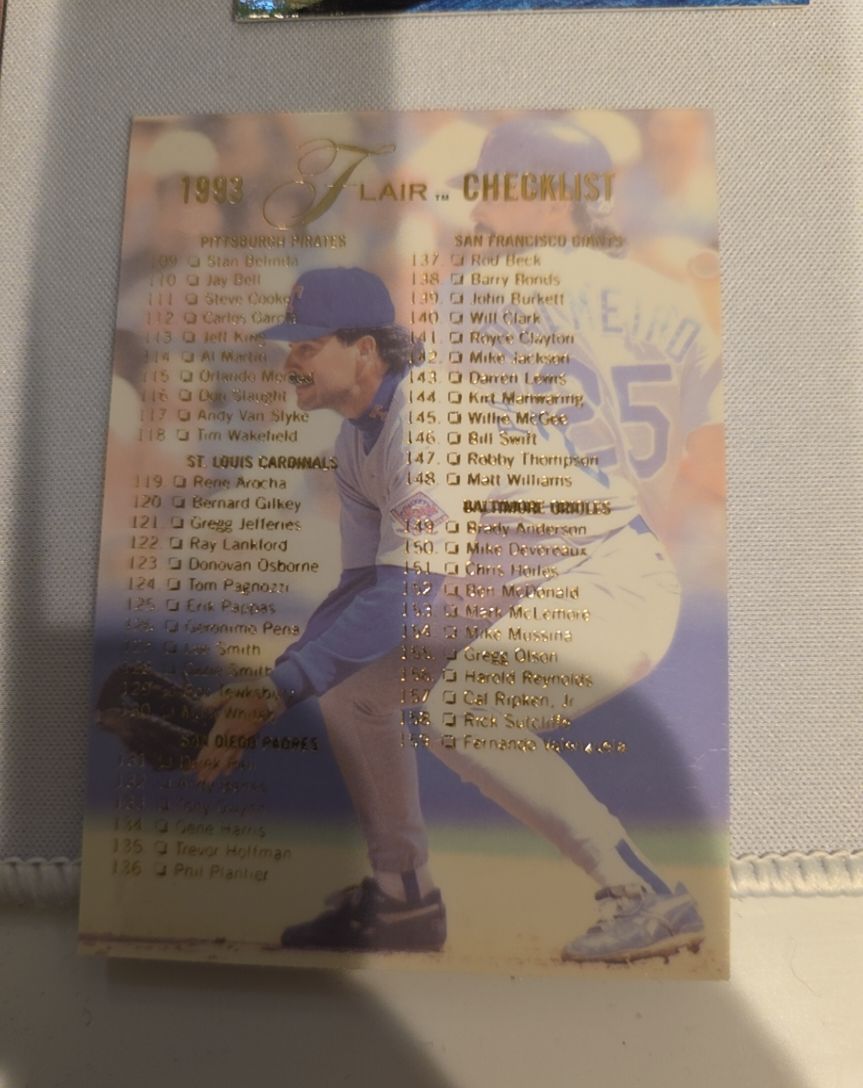 1993 Flair Baseball #299 Checklist — front