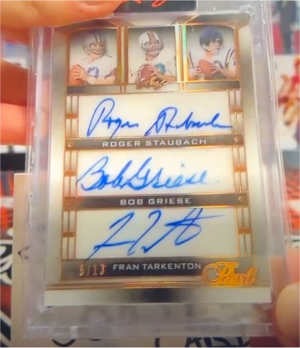 2024 Leaf Pearl #3 Roger Staubach / Bob Griese / Fran Tarkenton Triple Auto — front