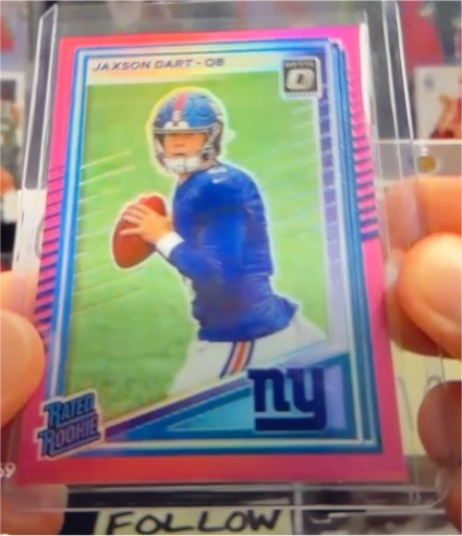 2025 Panini Donruss Optic #400 Jaxson Dart Rated Rookie Optic Preview Pink Prizm — front