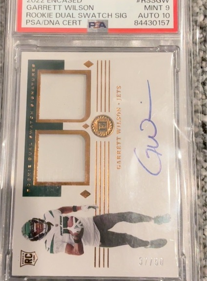 2022 Panini Encased #RSGGW Garrett Wilson Rookie Dual Swatch Signature — front