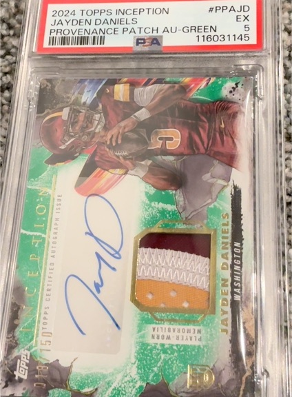 2024 Topps Inception #PPAJD Jayden Daniels Provenance Patch AU-Green — front