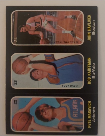1971 Topps Trios Stickers #22-23-24 Pete Maravich / Bob Kauffman / John Havlicek — front
