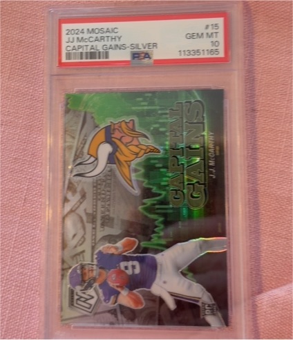 2024 Panini Mosaic #15 J.J. McCarthy Capital Gains Silver — front