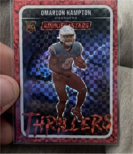 2025 Panini Rookies & Stars Thrillers Red Plaid #17 Omarion Hampton — front