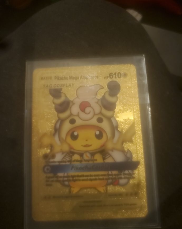 Pikachu Mega Ampharos Tag Cosplay Gold Foil Fan Art Card HP610 — front